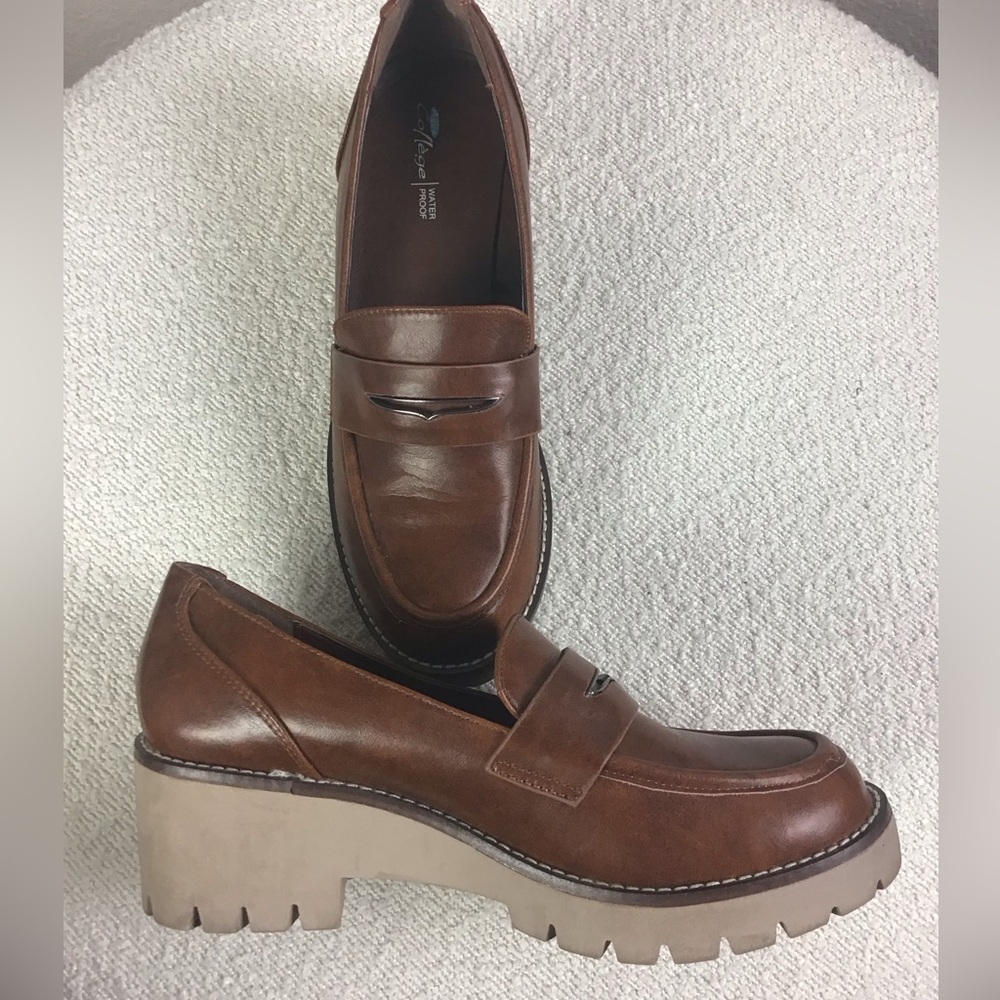 Aqua College Womens Daria Cognac Leather Slip-On Loafers Size 9 - Picture 7 of 10